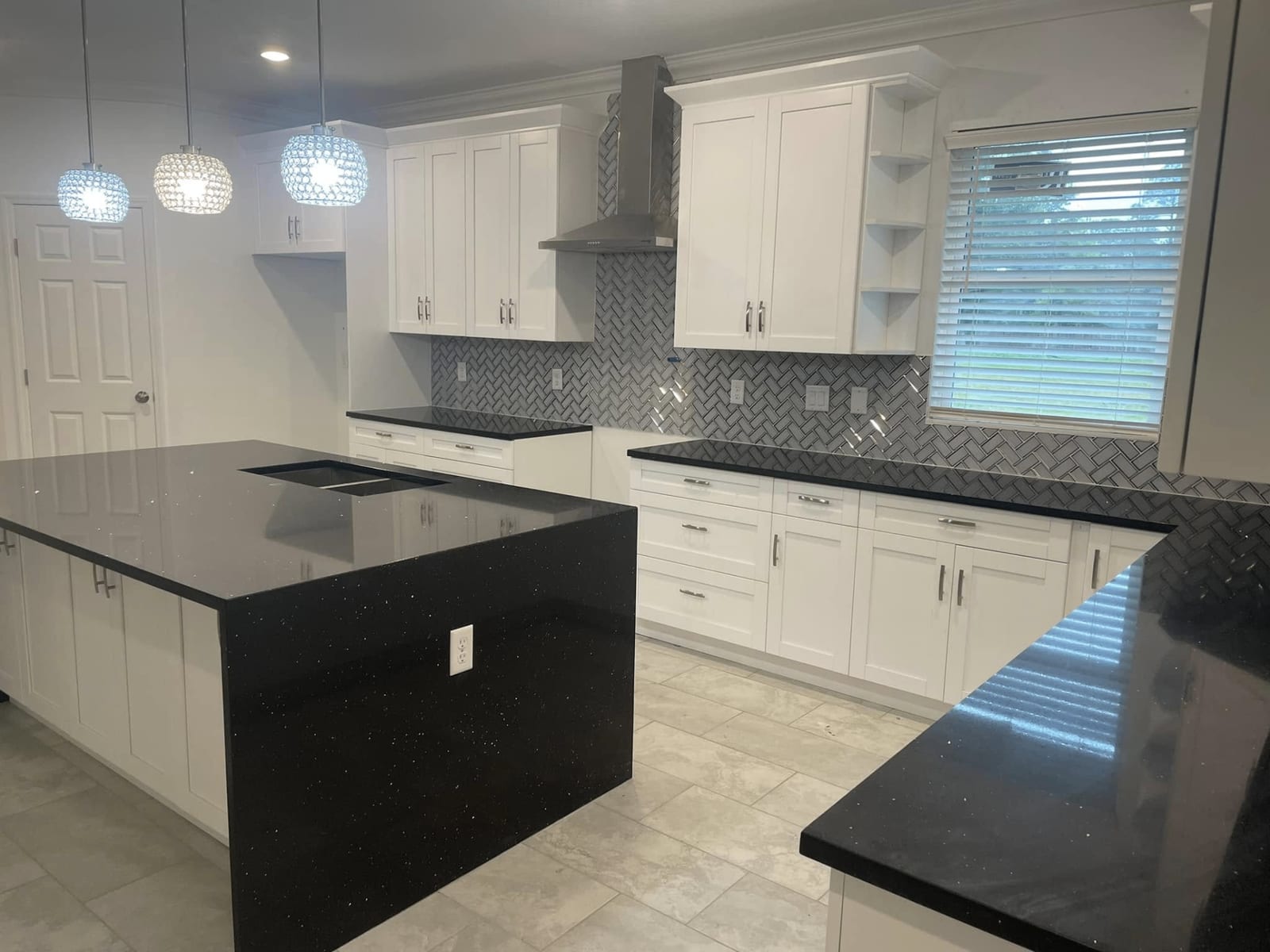 Granite kitchen countertops with black polished finish